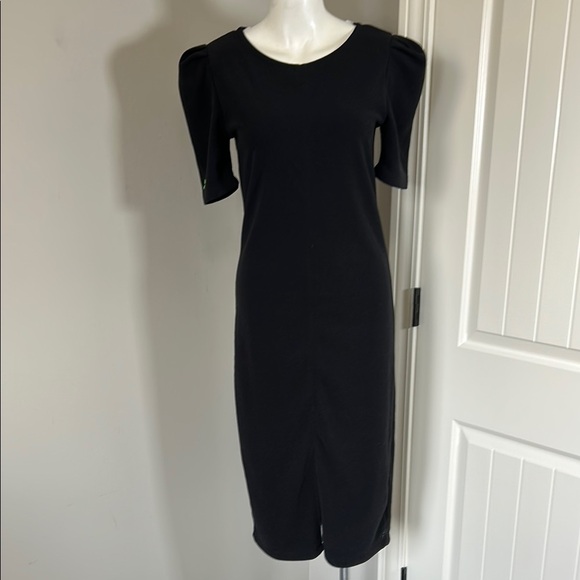 Dudley Stephens Duncan Dress Terry Black Recycled Fleece MIDI Puff Sleeve Sz XS - Picture 4 of 14